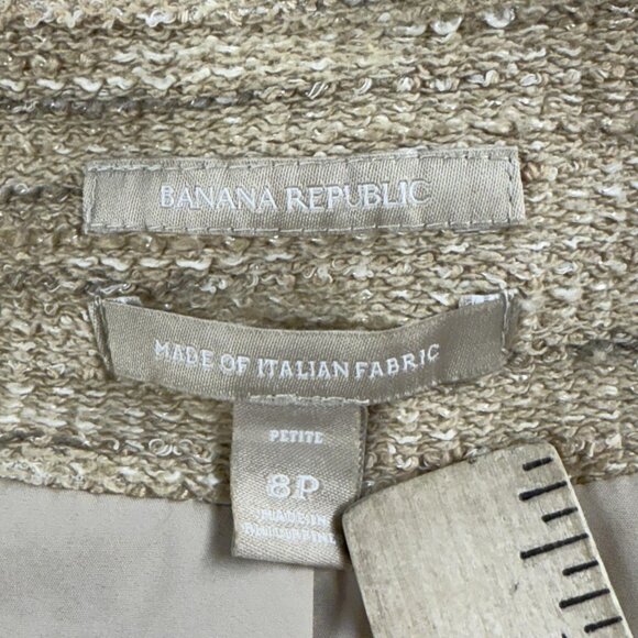 Banana Republic Jacket Womens 8 Petite Italian Fabric Textured Tweed Pockets - Picture 4 of 16